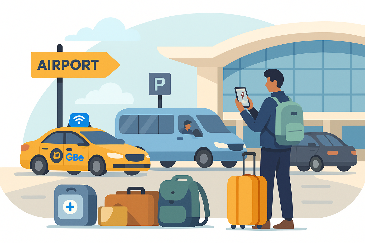 Di chuyển tới sân bay - Freepik keyword: taxi airport transfer