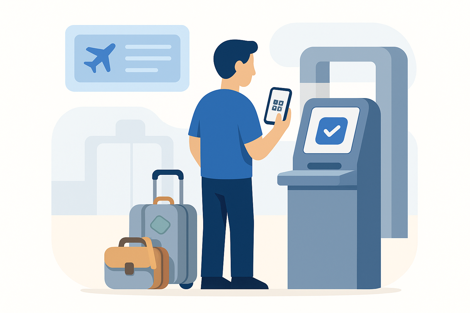 Đến nhà ga & kiểm tra vé - Freepik keyword: airport entrance qr code